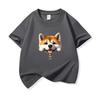 Kids Pure Cotton T Shirt Adorable Dog Zipper Print Crew Neck Short Sleeve Tee Casual Breathable Boys Girls Summer Tops