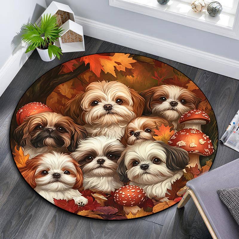 

Autumn Puppies Round Area Rug,Carpet Rug for Living Room Bedroom Sofa Playroom Decor,Non-slip Floor Mat 80cmx80cm