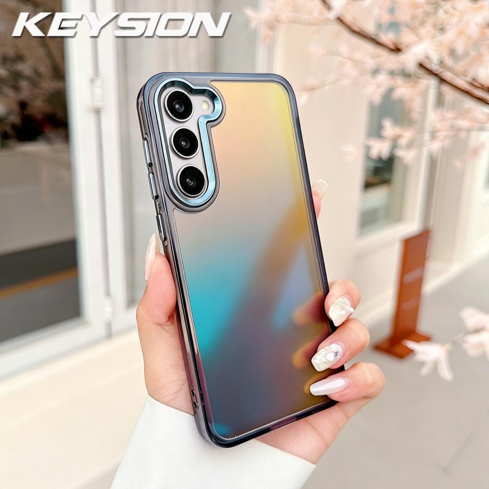 

KEYSION Laser Gradient Colorful Phone Case for Samsung Galaxy S22 S23 Ultra 5G S21 S20 FE TPU+PC Shockproof Back Cover for Galaxy S23 чёрный