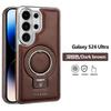 Leather Phone Case for Samsung Galaxy S26 Ultra S25 Edge S24 Plus S23 Bracket Magnetic Wireless Charging Electroplated Cover