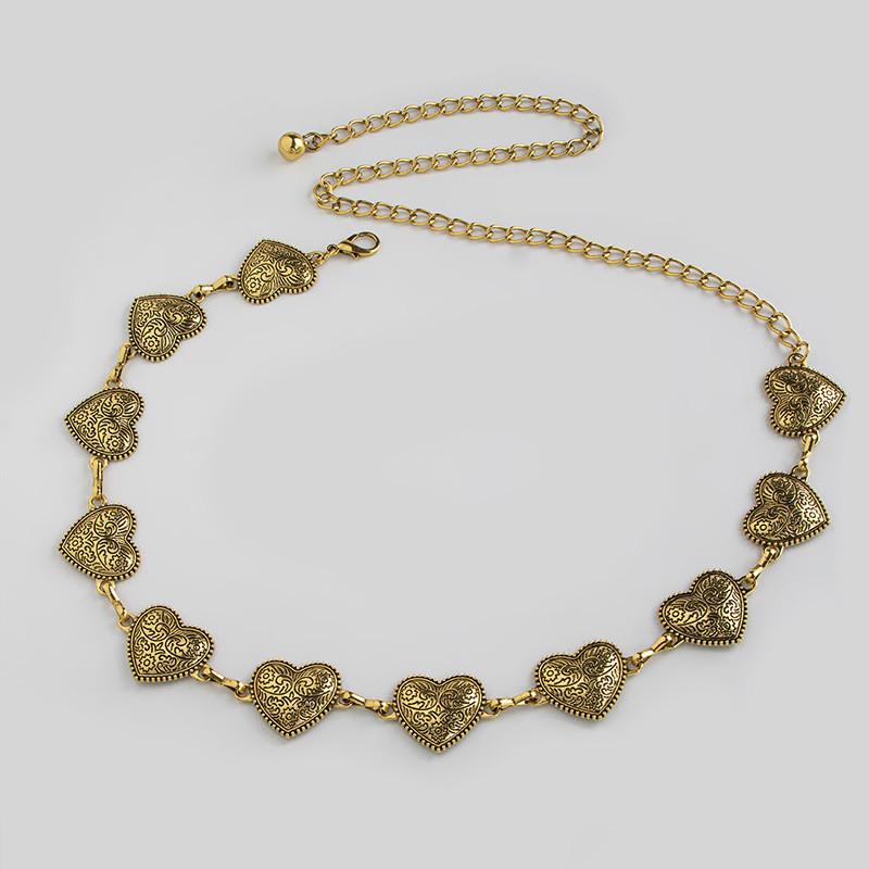 Waist Metal Classic Chain For Women With Heart Pendant And Floral Design For Fashion Accessory
