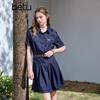Betu Women's Short Sleeve Pleated Denim Dress