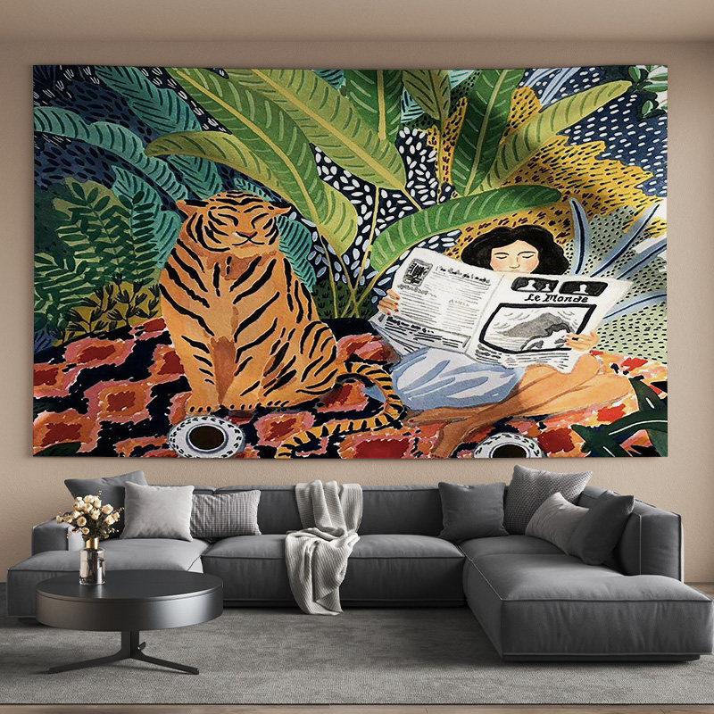Leopard Tiger Jungle Tapestry Aesthetic Animal Wall Hanging for Bedroom Living Room Dorm Boho Nature Home Decor 100X70CM
