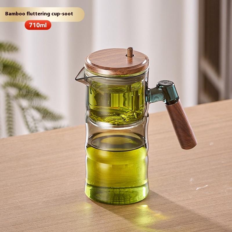 Gianxi Piaoyi Cup Bamboo Shape Teapot High Temperature Resistant Glass Kettle One Touch Tea Separation Filter Teacup Tea Set