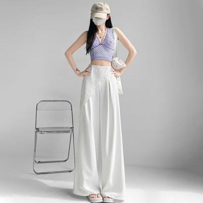 Lace Hollow Wide-Leg Pants for Women - Summer Thin Design-Forward Fake Two-Piece High-Waisted Straight-Leg Loose Trousers