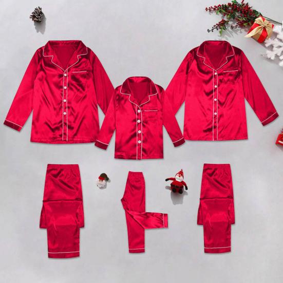 2Pcs/Set Christmas Pajamas Set Family Matching Xmas Pajamas Set Solid Color Smooth Fabric Festive Family Sleepwear