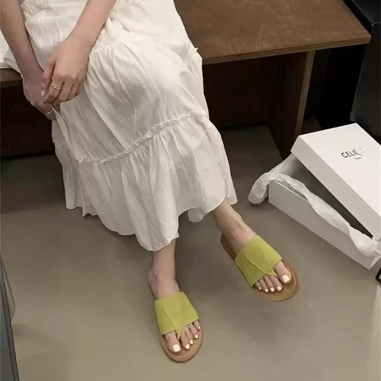 Soft leather version~ retro one-word slippers for women to wear 2025 summer new Mori casual niche flat toe drag