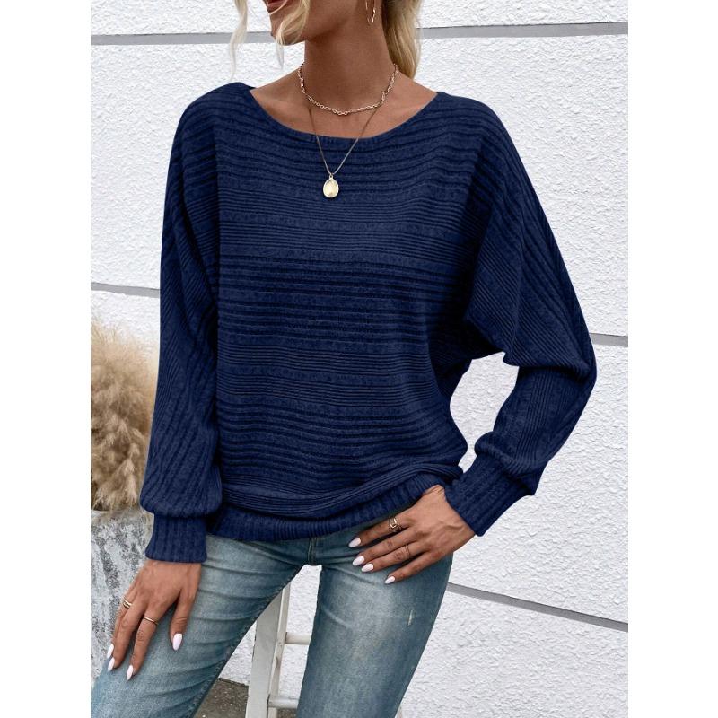 Autumn and Winter New Style Comfortable and Casual Solid Color Long-sleeved Round Neck Splicing Pullover Top T-shirt for Women