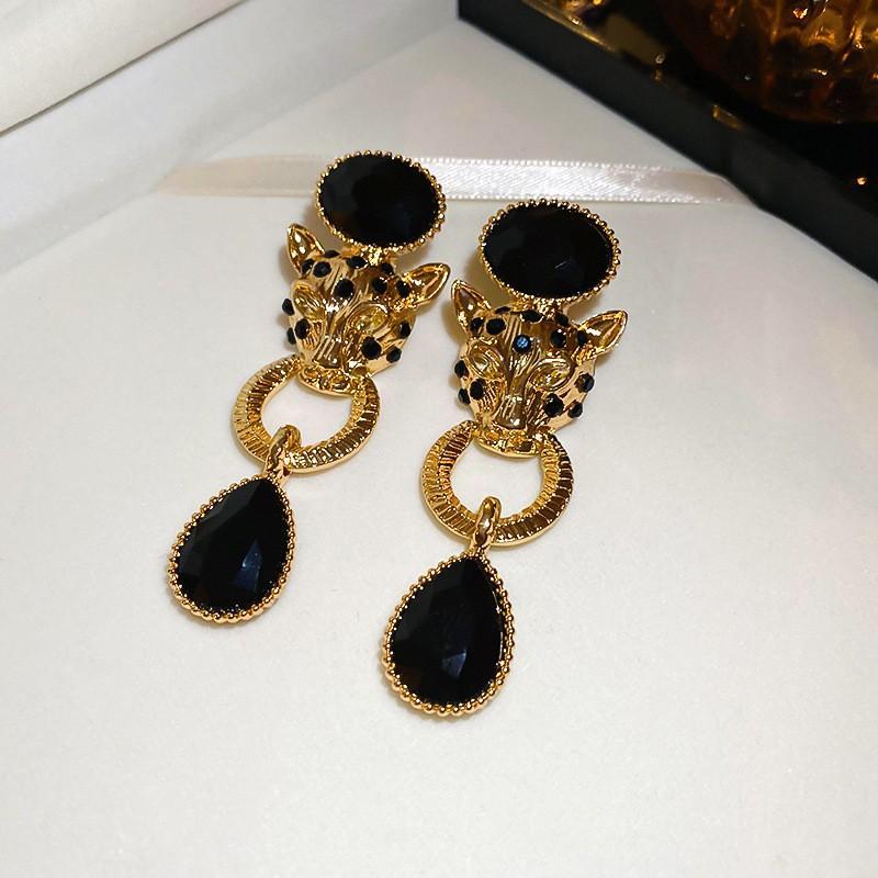 European and American Black Diamond-encrusted Butterfly Flower Fringed Earrings Temperament Earrings Light Luxury Earrings Women