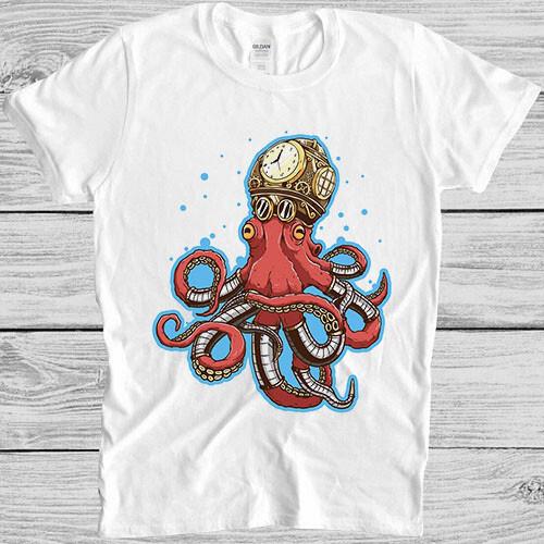 Steam Powered Octopus Kraken Weird Deep Sea Funny Meme Gift Tee T Shirt M1143 XL