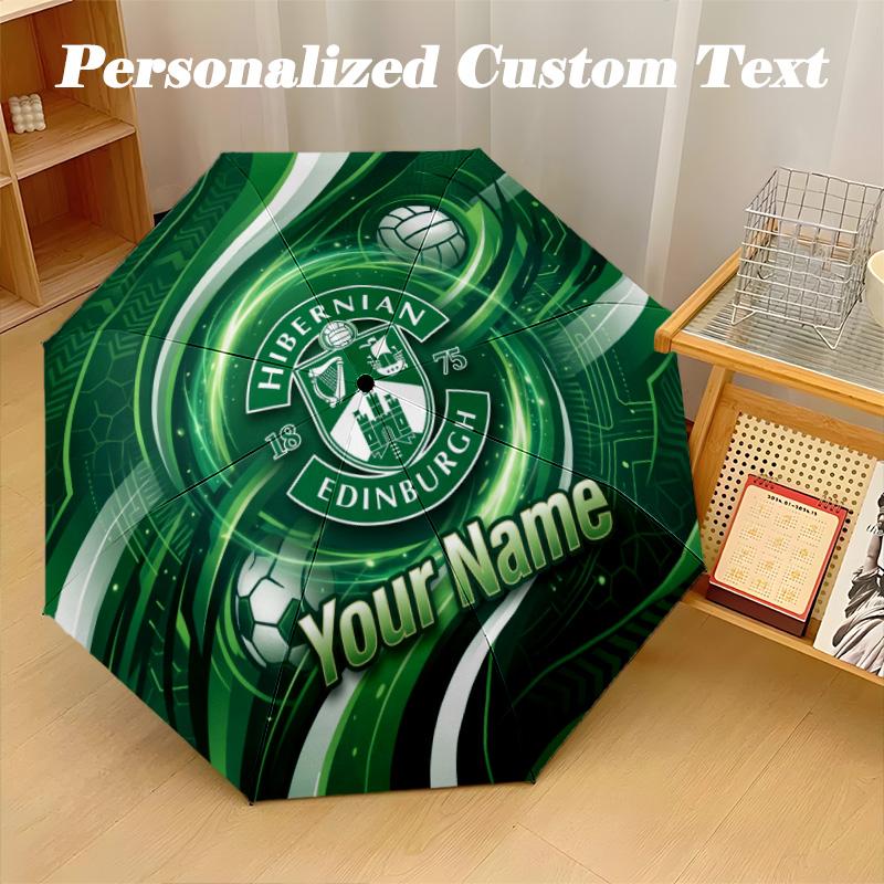 8 Rib Auto Folding Umbrella Hibernian FC Print Custom Name Text Portable Rain Gear