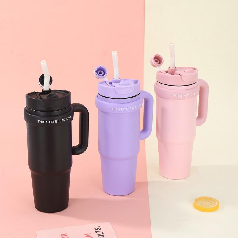 Large Capacity Vacuum Insulated Stainless Steel Travel Mug With Straw 30oz Double Wall Cup Car Office Outdoor Use