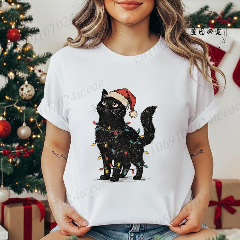 Unisexs Holiday Shirt TShirts Cute Cat Christmas Prints Graphic Tees Comfortable Personality Street Tops Fashion Unisex Clothes