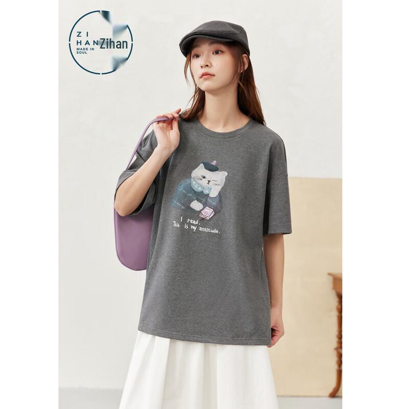 

ZIHAN Women s Round Neck Short Sleeve Cat Print T-Shirt M