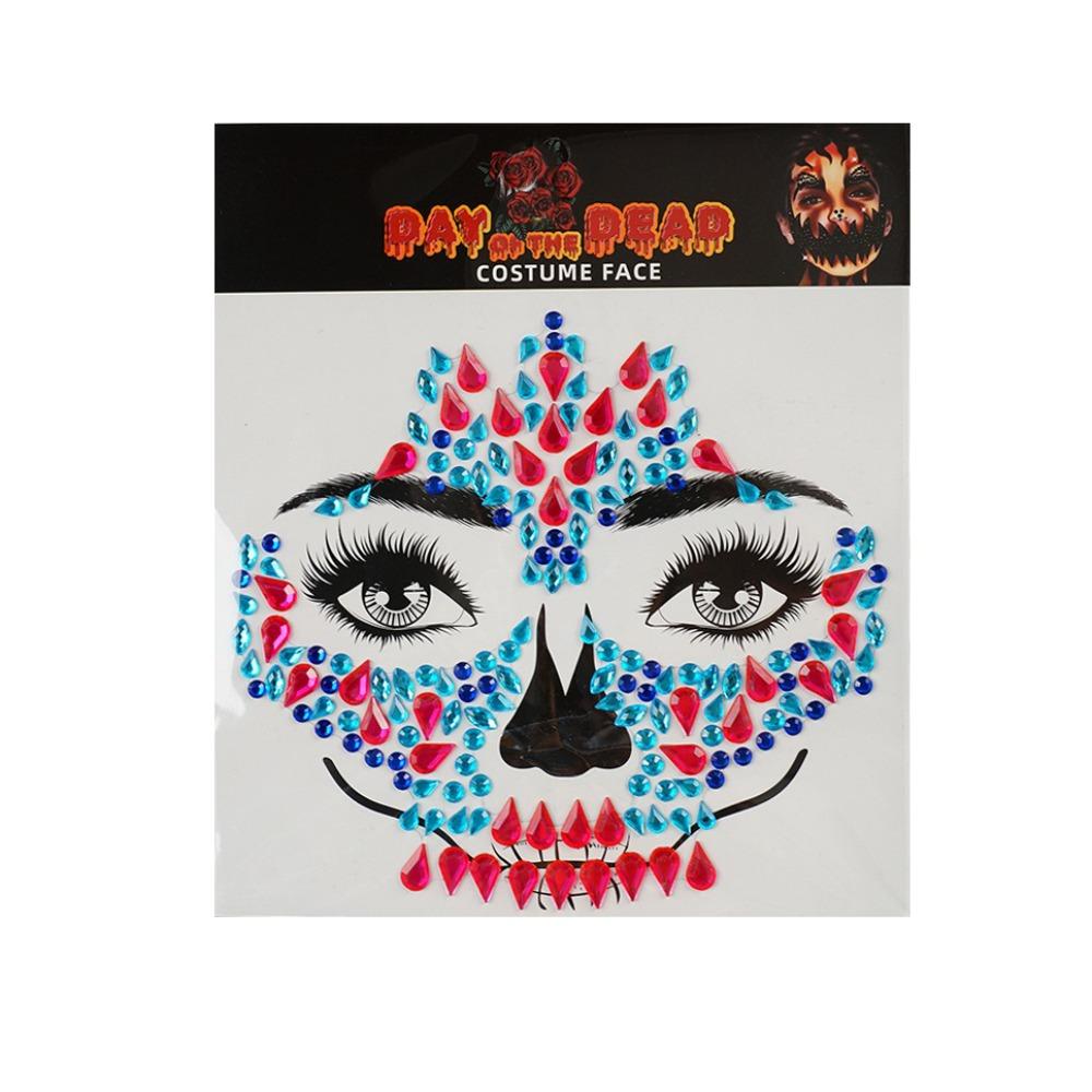 

DIY Rhinestone Face Sticker Colorful Crystal Skull Face Sticker Halloween Fake Tattoo Body Art Style 6