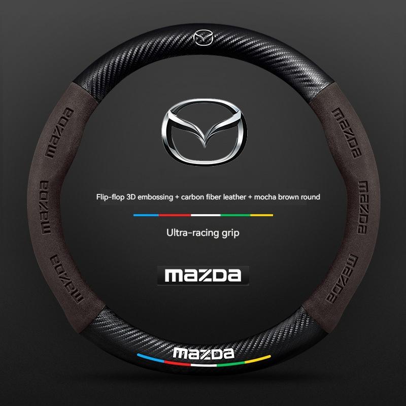 AAFD1 Do Mazda 3 5 6 SKYACTIV Axela Atenza CX30 CX5 CX8 CX9 MX5 RX8 RX7 BT50 Włókno węglowe Zamsz Pokrowiec na kierownicę samochodową Akcesoria