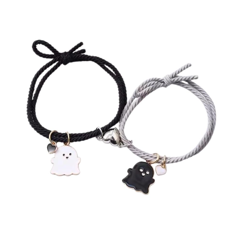 Halloween Cartoon Ghost Magnetic Rope Bracelet Love Heart Magnet DIY Beaded Rope  Gift for Friends