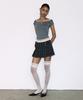 Fancy Club Check Pleated Wrap Skirt (Charcoal) F26Qd159