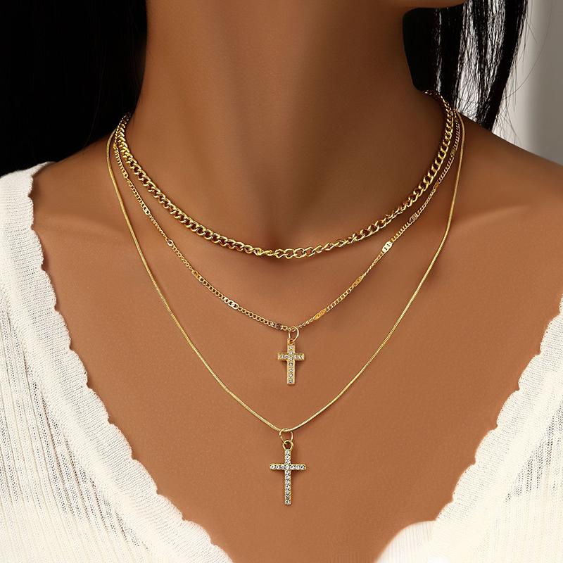 Trend Sweet And Cool Artificial Diamond Cross Pendant Pearl Personality Cool Wild Collarbone Chain Necklace Gift