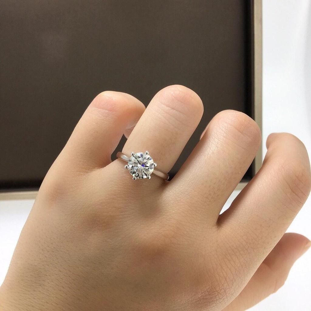 S925 Sterling Silver Moissanite Six-Prong Zircon Engagement Ring for Women – Romantic Bridal Jewelry