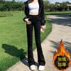Fleece Thickened Black Flared Jeans Women's Trousers, High Waist Elastic, Thin, Warm and Slightly Mop Pants