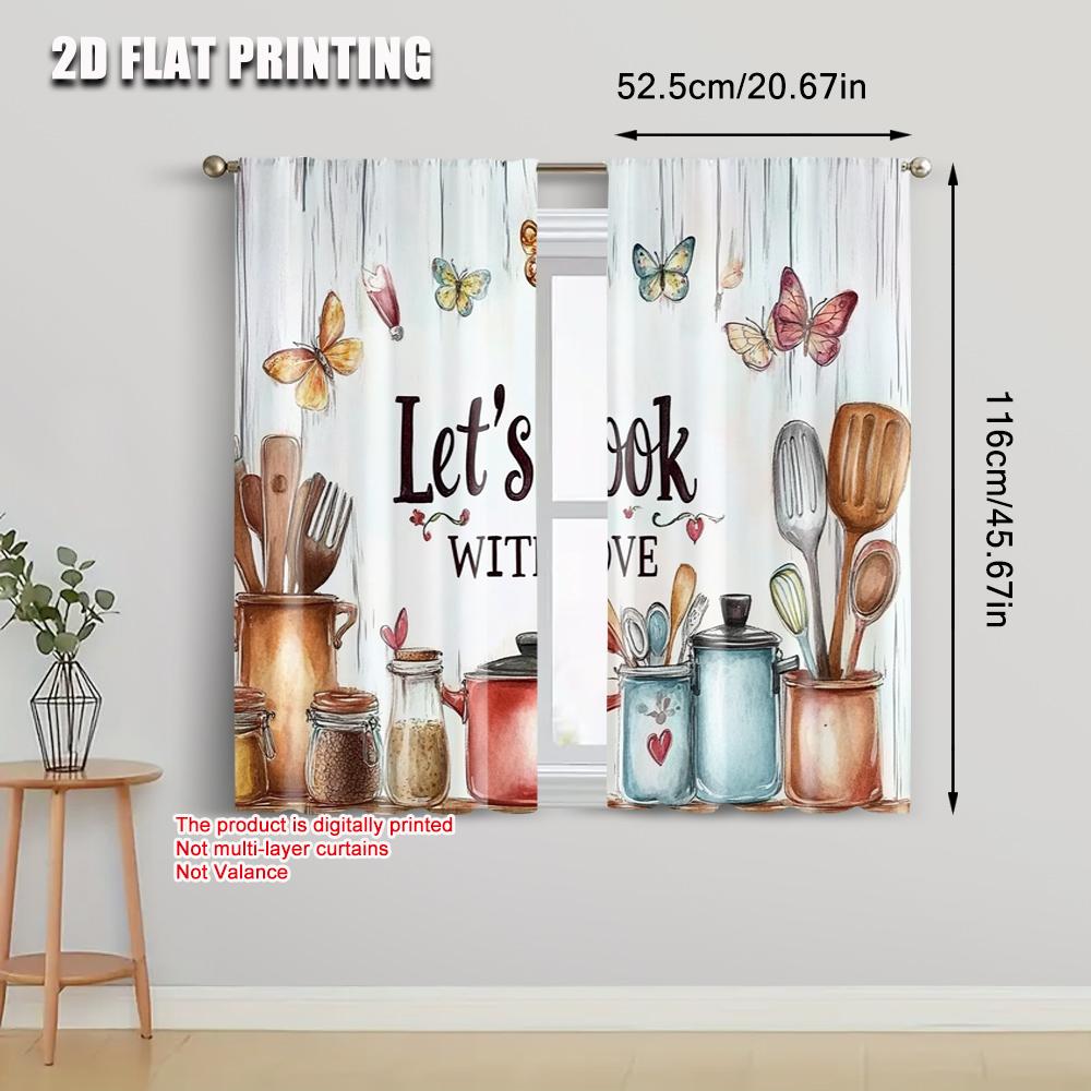 2pcs, Print Curtains 2D plane printing Color kitchen printing Versatile Durable Polyester (without rod) Gifts Use for Bedroom