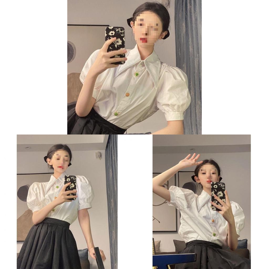 French Sweet Embroidered Doll Collar Bubble Sleeve Blouse For Summer Womens Fashion
