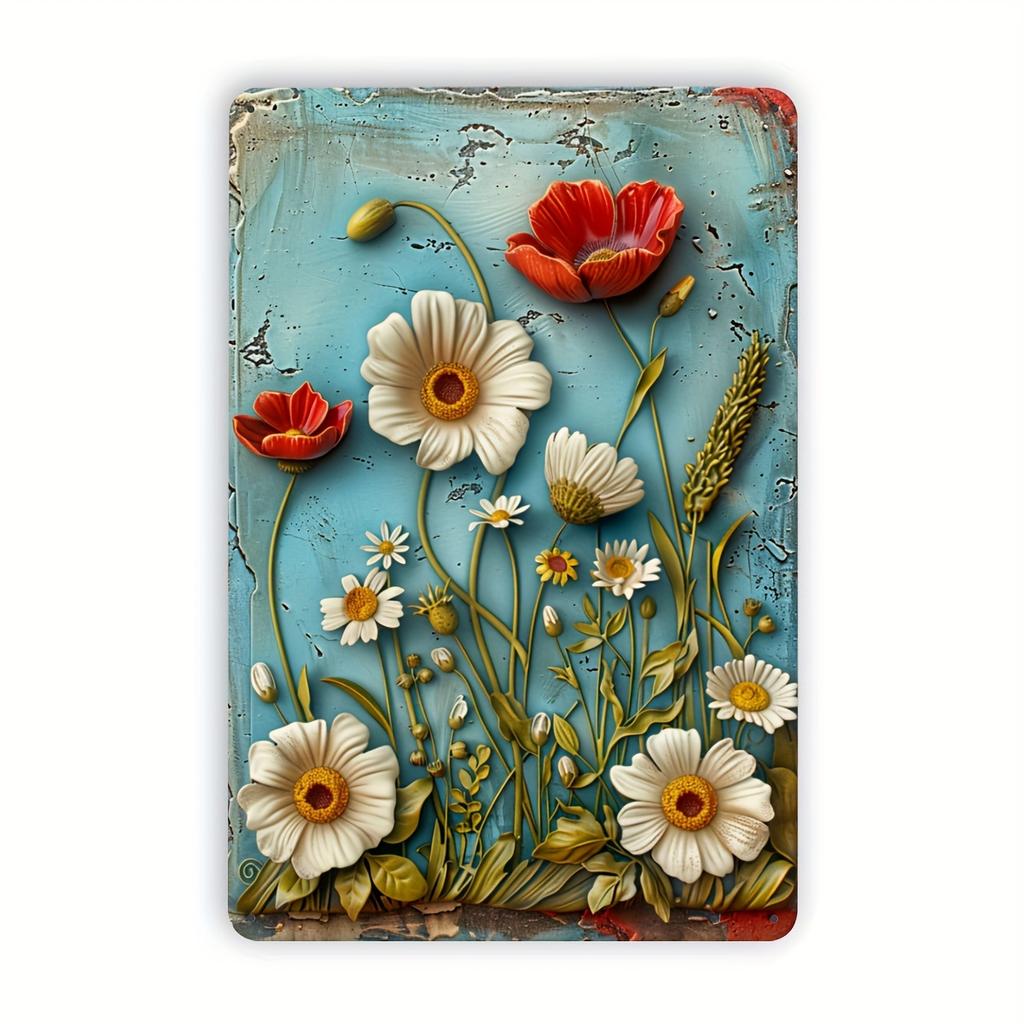 1pc Daisy Vintage 3D Floral Metal Tin Sign, Iron Construction, Indoor/Outdoor Decorative Hanging Wall Art for Home, Office, Rest
