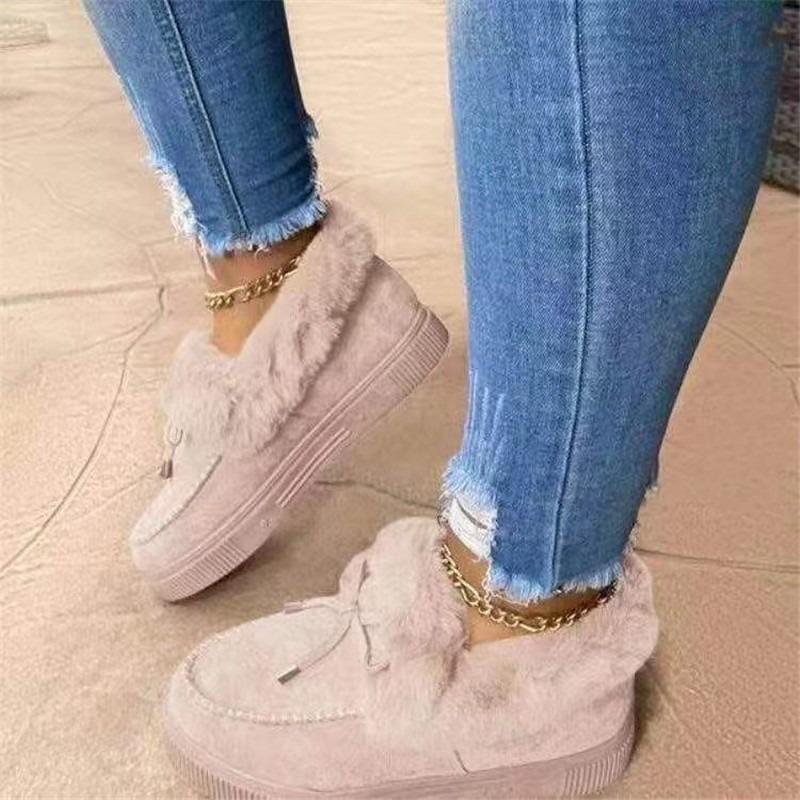 Winter round head thick sole velvet thickened warm cotton shoes women's large size sewing shoes snow boots Doudou shoes