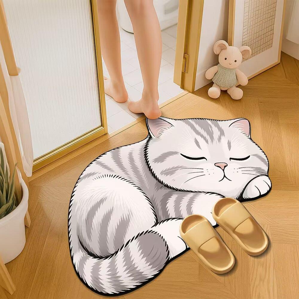 Cartoon Cat Bathroom Mat, Shower Room Water-absorbing and Wear-resistant Floor Mat, Room Dirt-resistant Door Mat