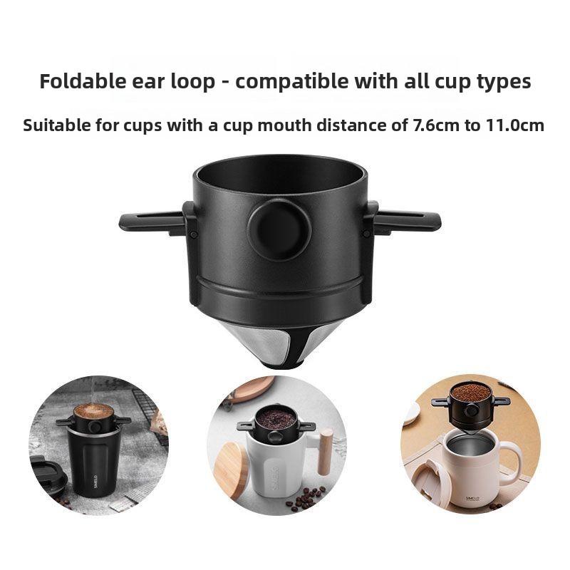 1pc Coffee Filter Cup Double Layer Stainless Steel Screen Foldable Hanging Ear Hand Brewed Coffee Artifact Tool