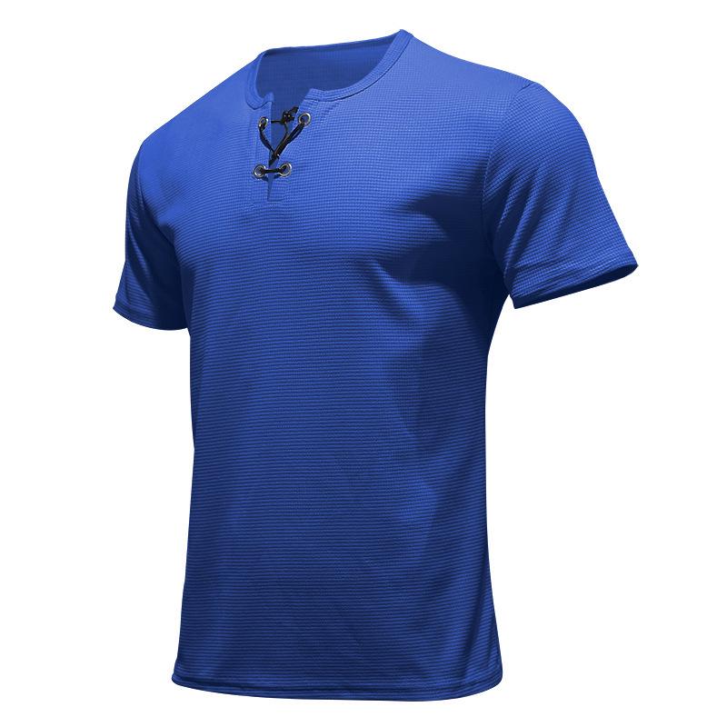 Camiseta Henley de Verano para Hombre de Corte Slim con Cordones - Transpirable Manga Corta Deportes Casual Moda