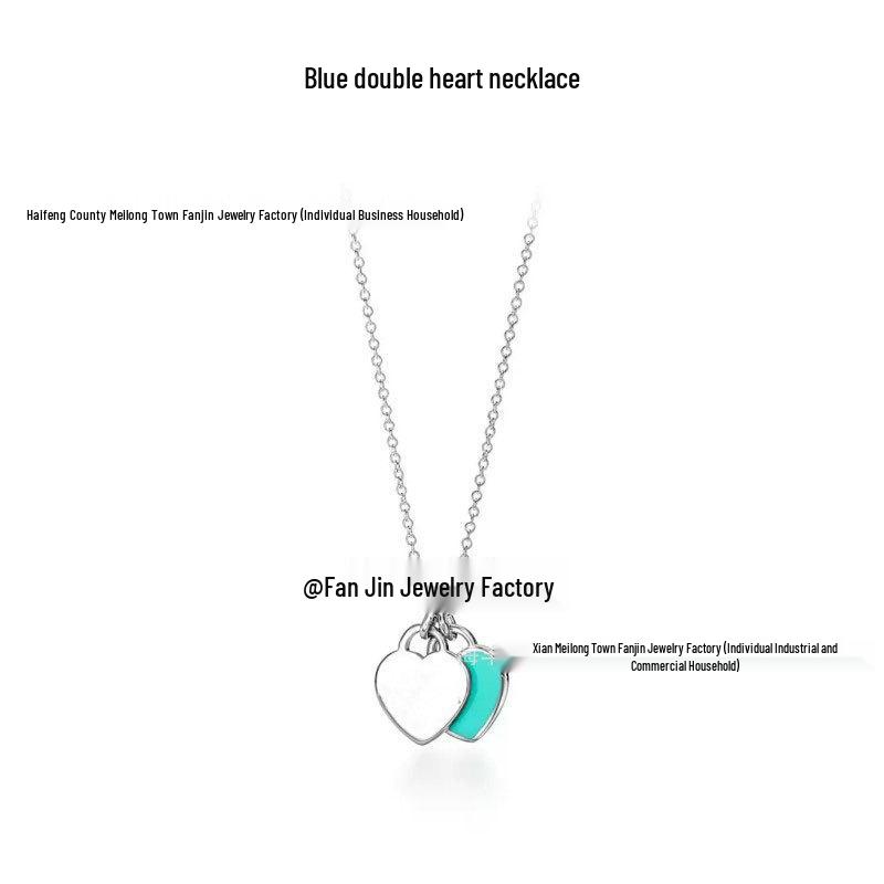 

Ti Jia Women s Double Heart Necklace - Red, Blue, Pink Enamel Hearts, Unique Design Clavicle Chain