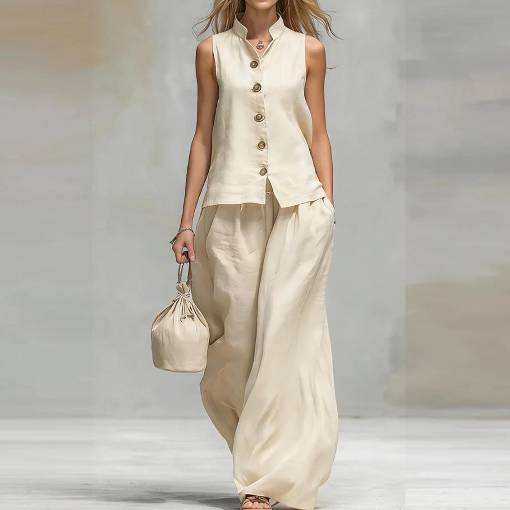 Women's Summer Set Fashion Casual V-neck Vest Pants Set Two-piece Set