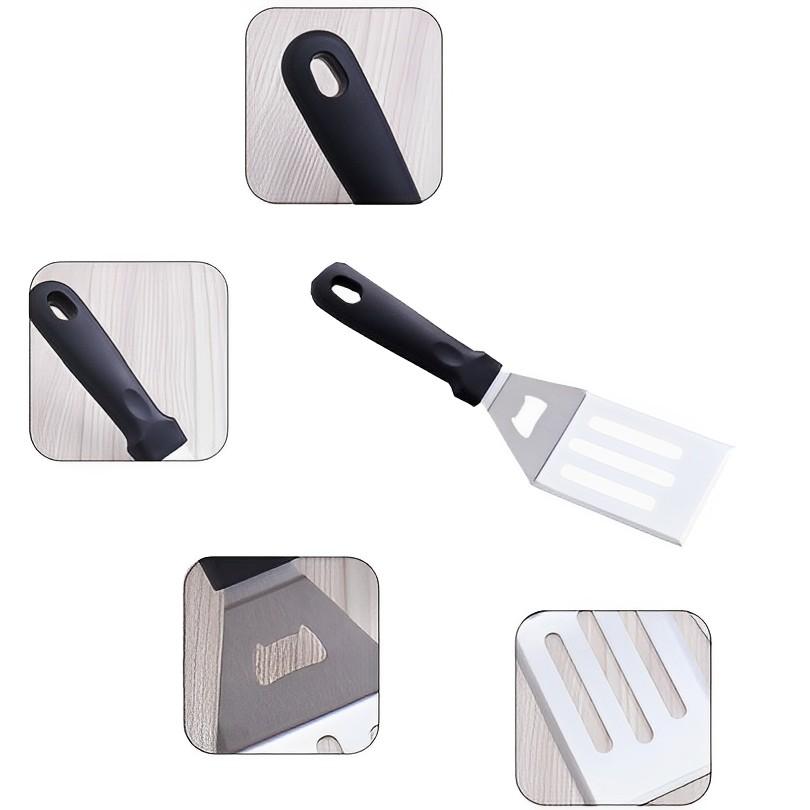 Stainless Steel BBQ Spatula Three Sided Shovel Sturdy Handle Cutting Edges Cooking Grill Tool