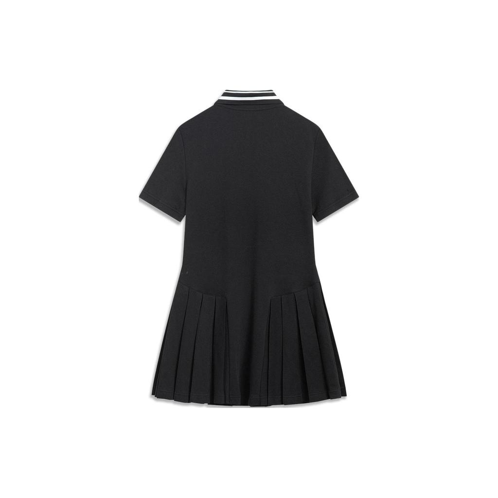 Li Ning Sports Trend Series Logo Pleated Short Sleeve Dress Women dresses Black ASKT076-2