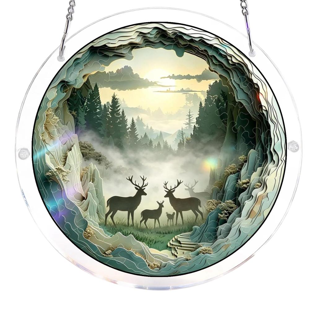 Acrylic Sun Catcher Puzzle Round Hanging Window Decoration with Interlocking Pieces for Home Office and Outdoor Display
