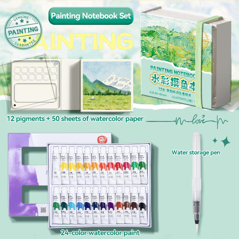 Portable 12/24 Colors Watercolor Painting Notebook Pigment Palettle Set Artist Watercolor Paint Palette Sketchbook Art Supplies