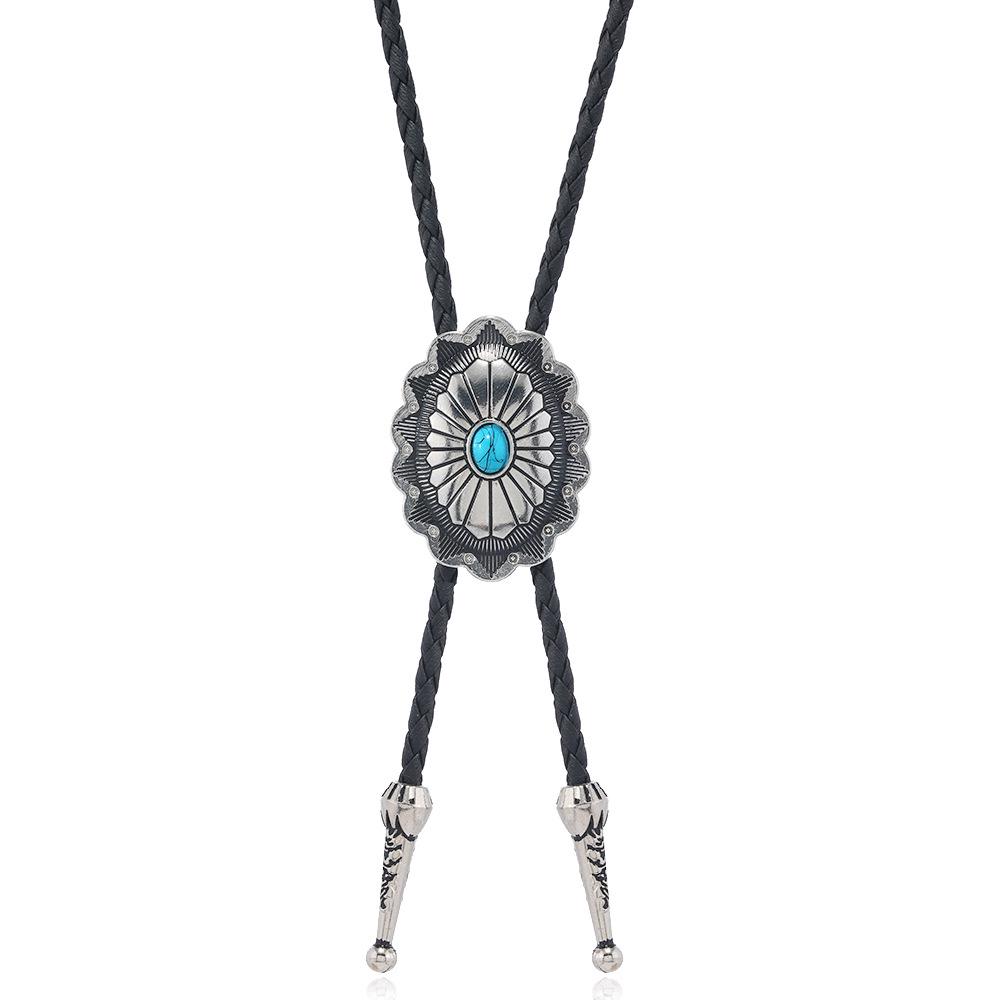 Adjustable Western Cowboy Bolo Tie with Alloy Pendant and Leather Necklace