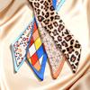 Retro Adjustable Stainless Steel Cuff Bracelet for Women, Leopard Printed Silk Scarf Open Bracelet, Popular Jewelry for Women