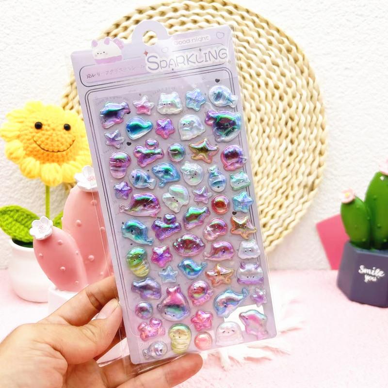 Cartoon 3D Relief Water Drop Stickers Cute and Fun Animals Rabbit Panda Stickers Diy Diary Stationery Stickers