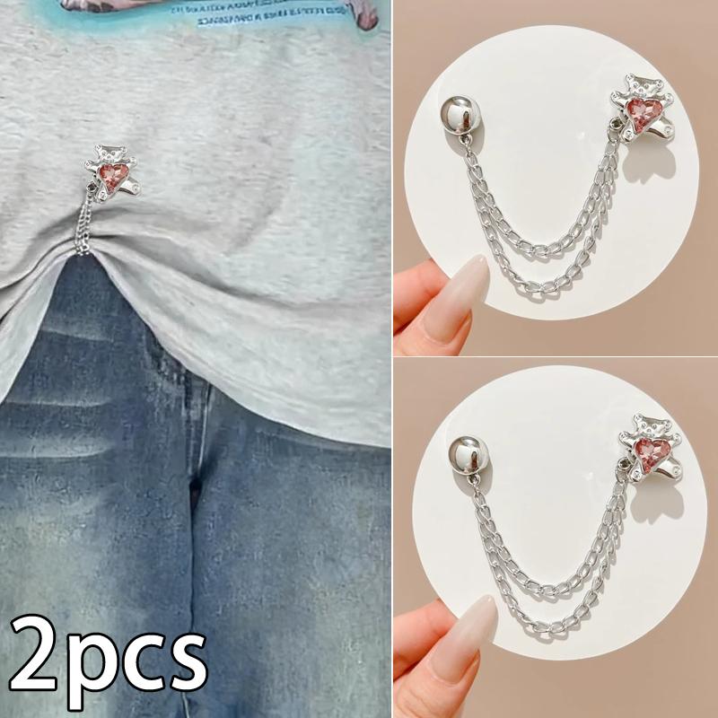 2 Stück Multifunktionale Magnetische Kleiderklammer Mit Kette Metall-Jeansknöpfe Clip Kleidung Schal Hosenbeine Bündchen Befestigung Magnetstifte
