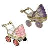 Enamel Coated Rhinestones Studded Metal Jewelry Box Baby Carriage Storage Container for Jewelry Organization