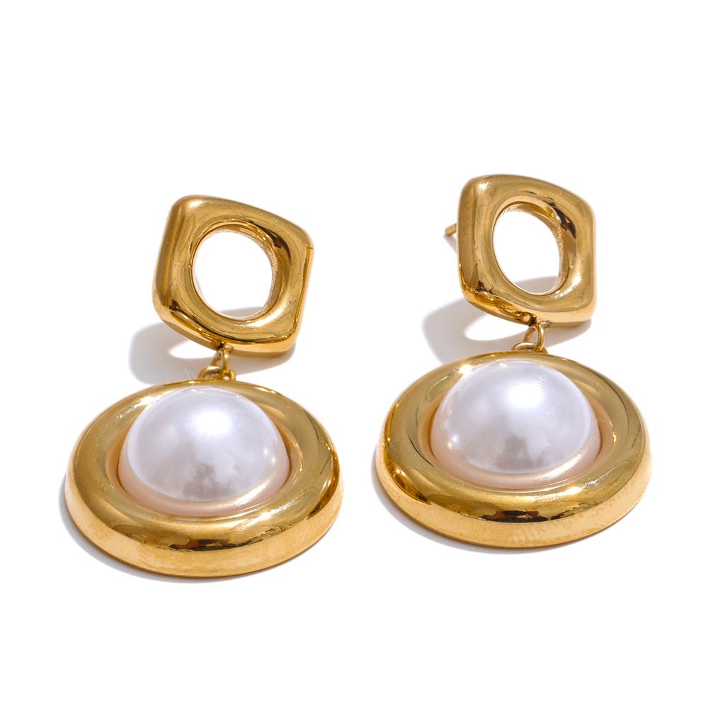 

Yhpup Trending Simulated Pearls Round Drop Dangle Earrings for Women Korean Style Stainless Steel Charm Jewelry Prevent Allergy