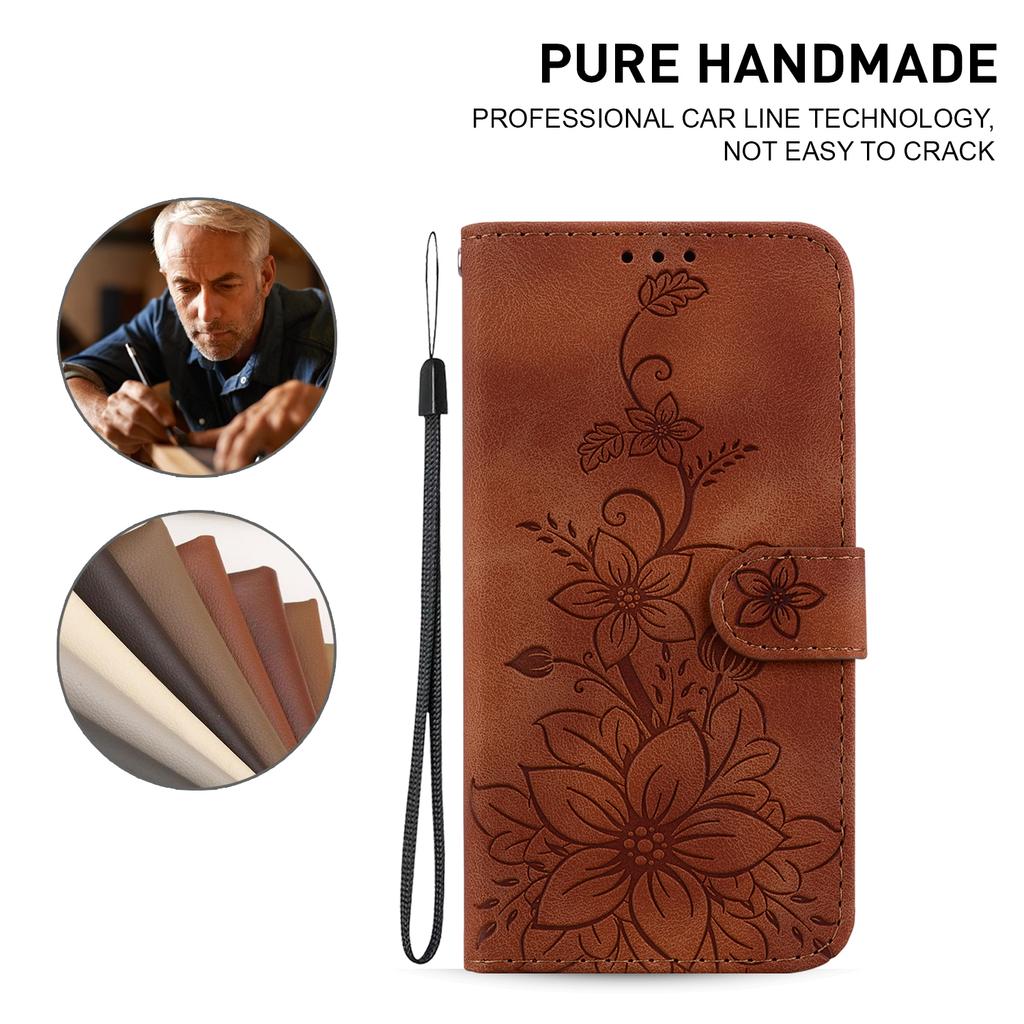 For Samsung Galaxy M35 5G Stand Case Lily Flower Imprint Leather Phone Cover