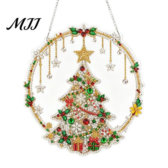 Strass Malerei Sonnenfänger Set Weihnachtskit, DIY Kunst mit Kunstperlen für Erwachsene Bastelbedarf für Anfänger, Acryl Weihnachten Schmuck Bastelmaterial