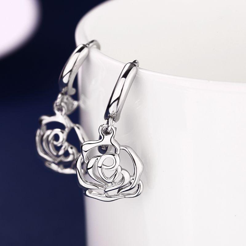 Genuine 925 Sterling Silver Rose Flower Ear Studs & Japanese Korean Ear Clip Earrings with Custom Logo 925 Sterling Silver