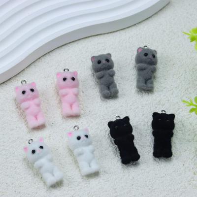 3D Harz Beflockt Niedliche Katze DIY Schlüsselanhänger & Ohrhänger Anhänger