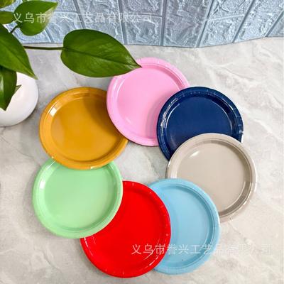 Promotion, Vaisselle de Fête Thème Couleur Unie Assiette en Papier Serviettes en Papier Fournitures Pique-nique en Plein Air 250G Assiette en Papier Jetable pour Fête