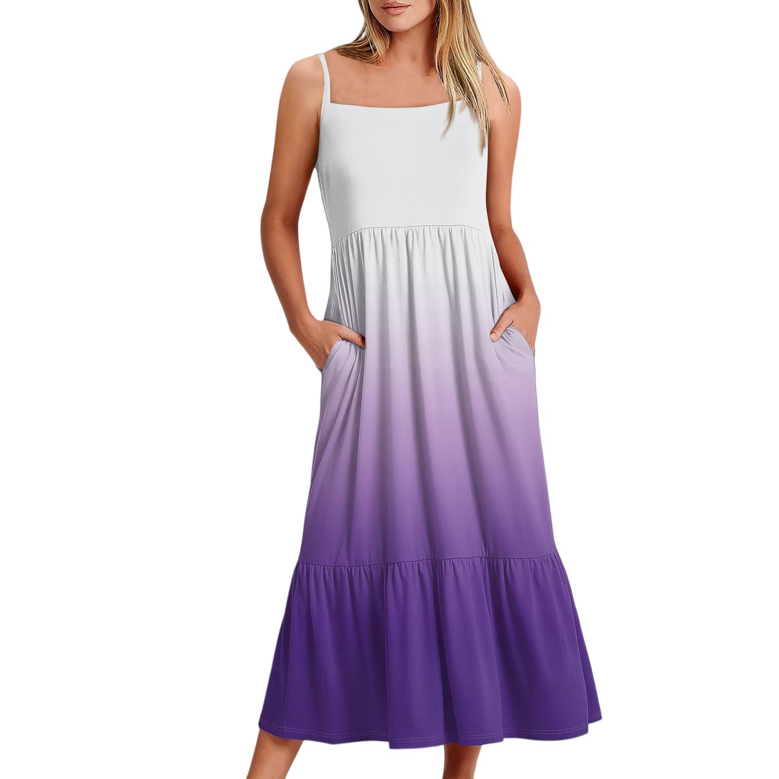 

Женское длинное пляжное повседневное элегантное платье макси на тонких бретельках, сдержанное струящееся платье в стиле бохо с градиентным цветом L фиолетовый